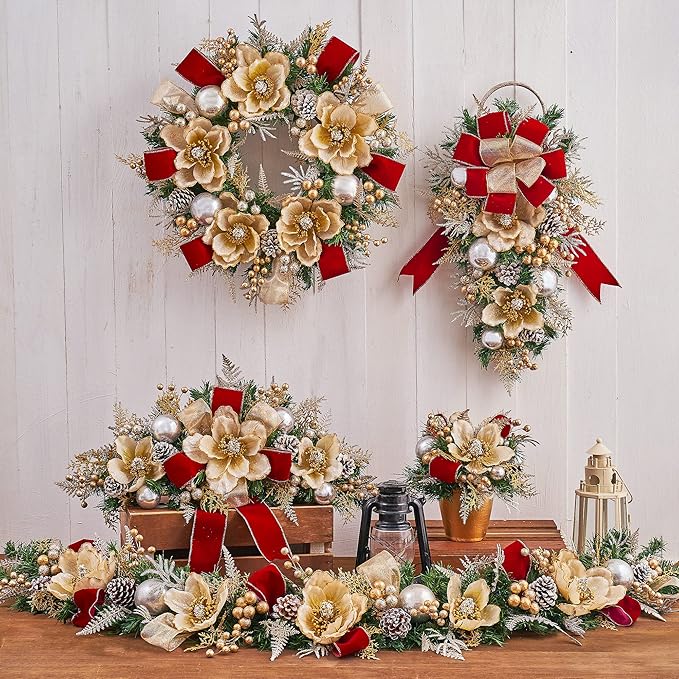 5ft Handcrafted Premium Christmas Garland Glittery Glam Magnolia - Image 2