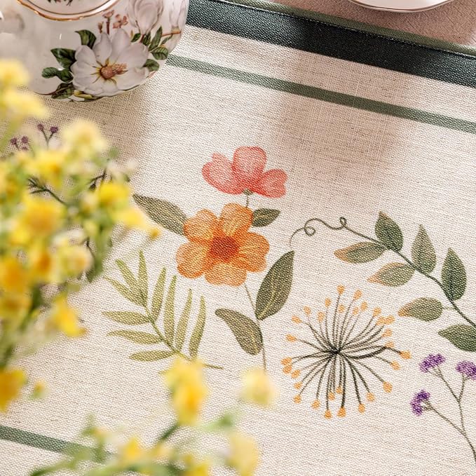 Linen Cheesecloth Table Runner, French Farmhouse Shabby Chic Floral Pattern 71 - Image 4