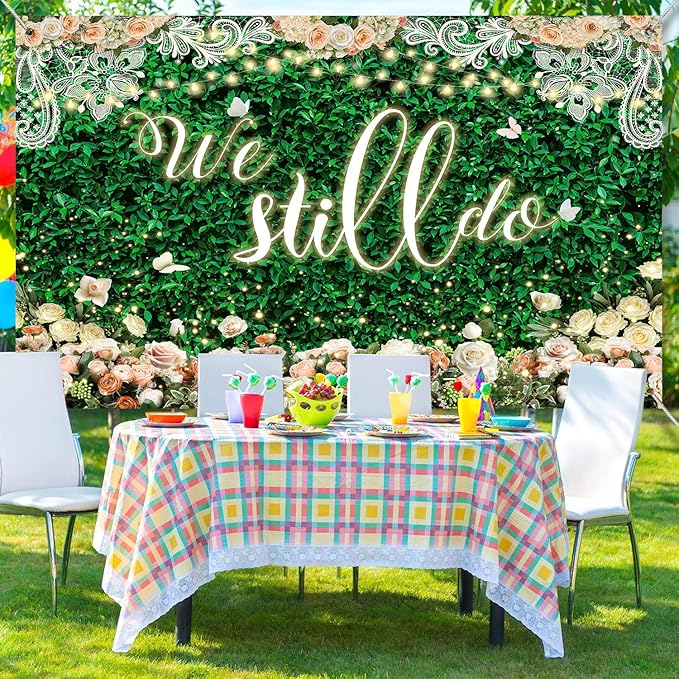 We Still Do Backdrop Green Leaves Lace Wedding Anniversary Photography - Image 5