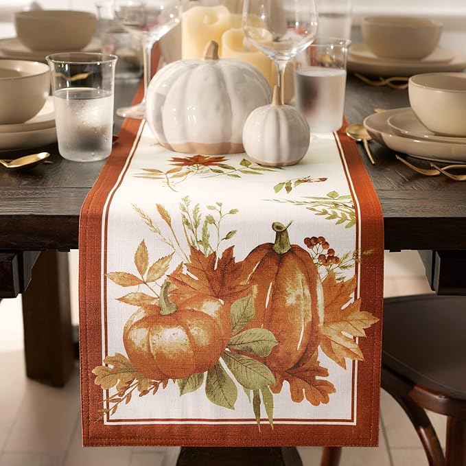 Elrene Home Fashions Autumn Pumpkin Grove Fall Runner, Seasonal Table Decor by ElreneHomeFashions