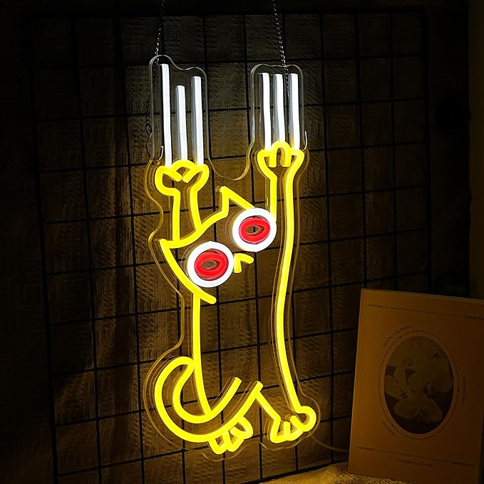 Falling Cat Neon Sign Funny Cat LED Light Sign Wall Decoration Dimmable Animal - Image 2