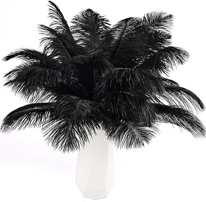 THARAHT Black Ostrich Feathers 24pcs Natural Bulk 8-10Inch 20cm-25cm by THARAHT
