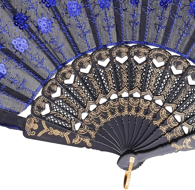 QIRMIZI 10 Pack Fabric Folding Handheld Fans, and Dancing, Royal Blue - Image 5