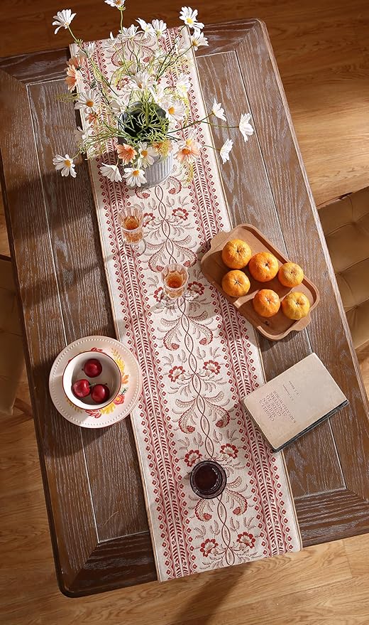 ISAENNE Designer Vintage Linen Table Runner 87 Inches Long, Thanksgiving - Image 8