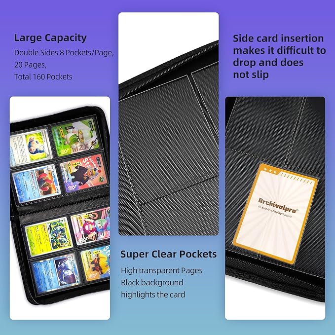 4 Pockets Premium Card Binder 160 Cards Trading Card Binders No Ring Card - Image 4