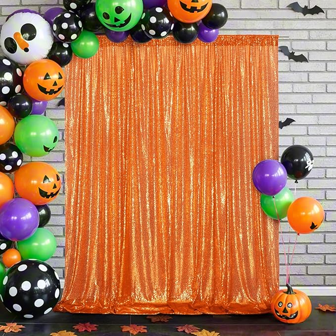 Eternal Beauty Orange Sequin Backdrop, 10x10 Ft Halloween Glitter Background - Image 2