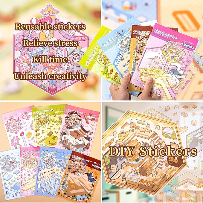 20 Sets 3D House Stickers with Metal Tweezers | DIY Miniature House Scenes Kit - Image 3