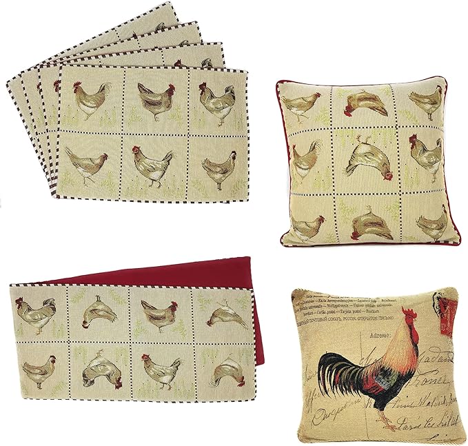 Tache Farmhouse Rooster Table Runner 90 inches Long Country Hens Chickens - Image 6