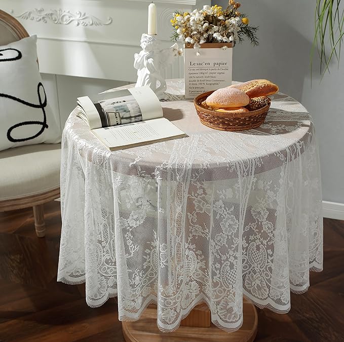 Gorgeous Round Lace Tablecloth, Vintage Floral Embroidered Table Cloths - Image 2