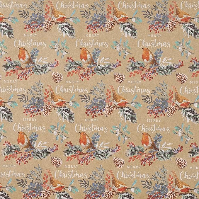 RUSPEPA Kraft Christmas Wrapping Paper Roll, Mini Roll, Vintage Bird on Pine - Image 8