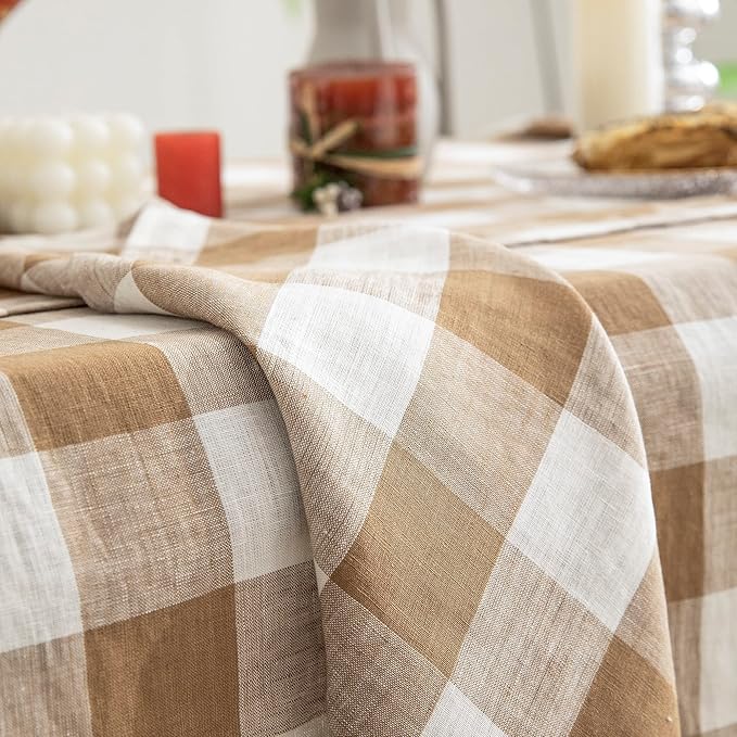 EVERLY 100% Yarn-Dyed Linen Rectangle Tablecloths 60x120Inches - Image 4