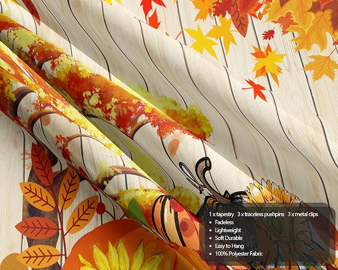 QGHOT Fall Tapestry Wall Hanging Autumn Photo Backdrop Rustic Orange Wood - Image 6