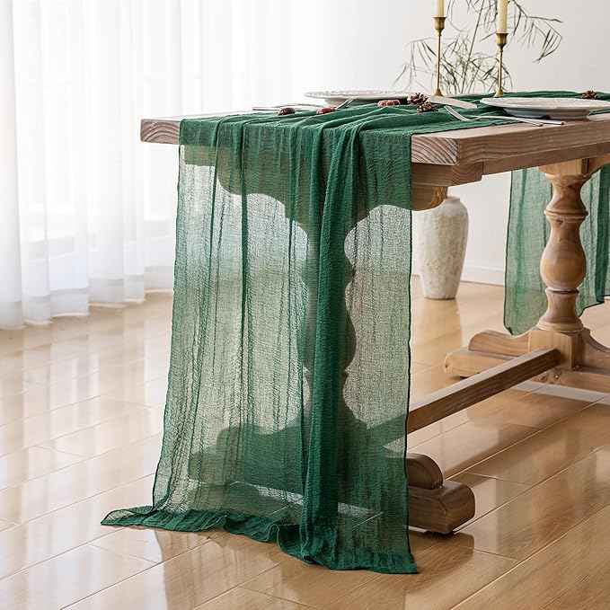 3pcs Emerald Green Cheesecloth Table Runner Gauze 120 Inch 10 FT Rustic Boho - Image 2