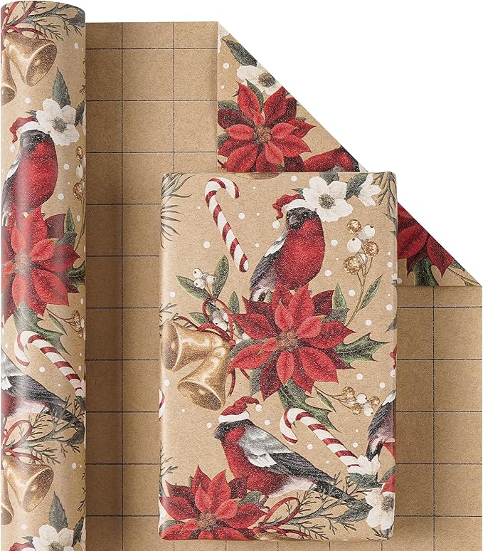 RUSPEPA Kraft Christmas Wrapping Paper Roll, Mini Roll, Cardinal Bird, - Image 2