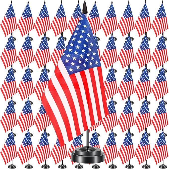 50 Pcs American Desk Flag Set Small USA Flags by Hahafelt