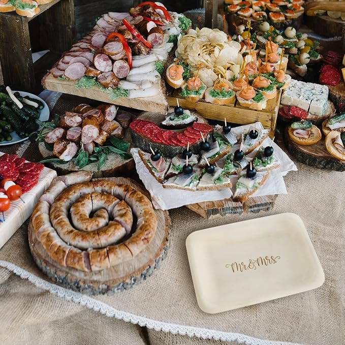 Mr. and Mrs. Disposable Wedding Plates – Rustic, Compostable Alternative to - Image 5