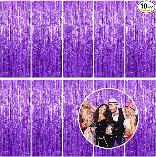 10 Pack Foil Curtain Backdrop Purple Metallic Tinsel Foil Fringe Curtains Photo by KEJ