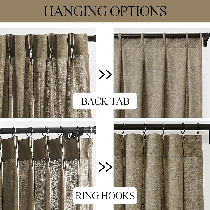 Vision Home Brown Pinch Pleated Semi Sheer Curtains Textured Linen Blended - Image 3