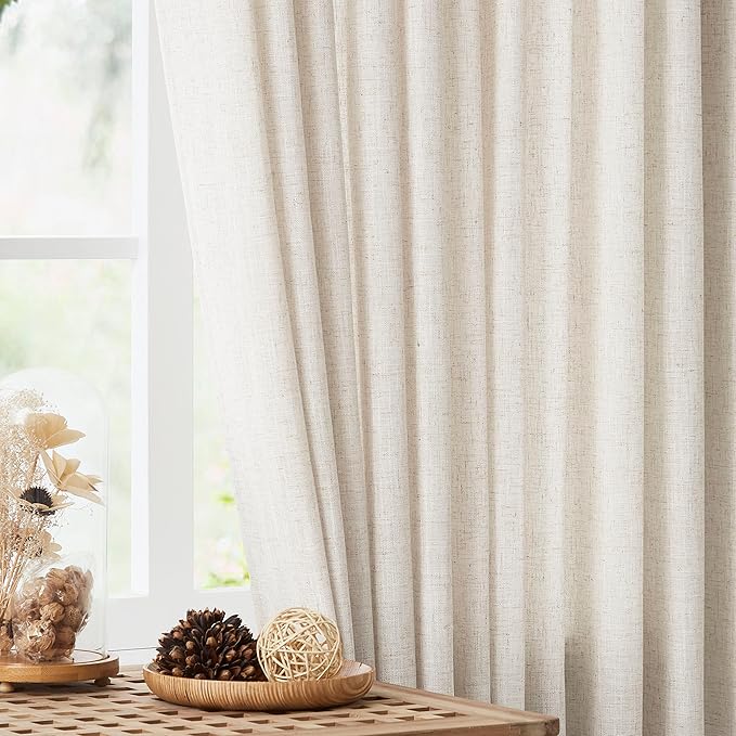 Vision Home Natural Pinch Pleated Semi Sheer Curtains Textured Linen Blended - Image 2