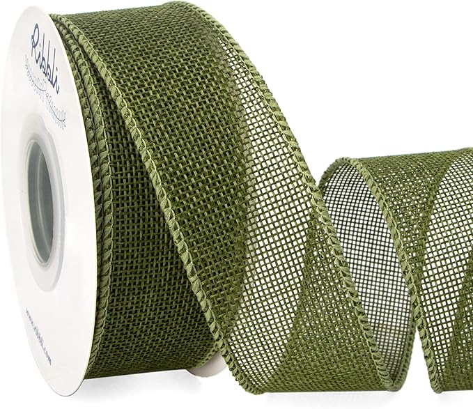 Ribbli Dark Moss Burlap Wired Ribbon, 1-1/2 Inch x 10 Yard, Wired Edge Ribbon by Ribbli