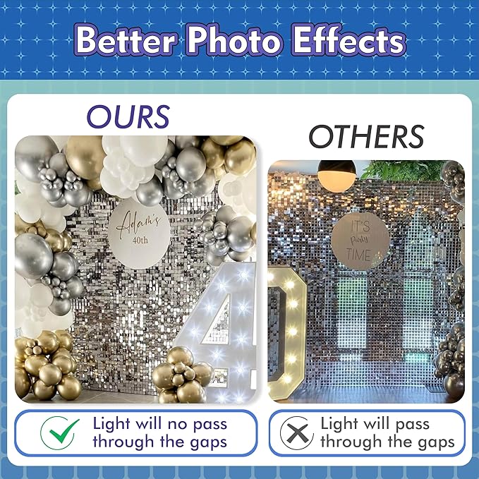 Qcity Orange Shimmer Wall Backdrop 36PCS, Square Sequin Glitter Backdrop Panel - Image 3