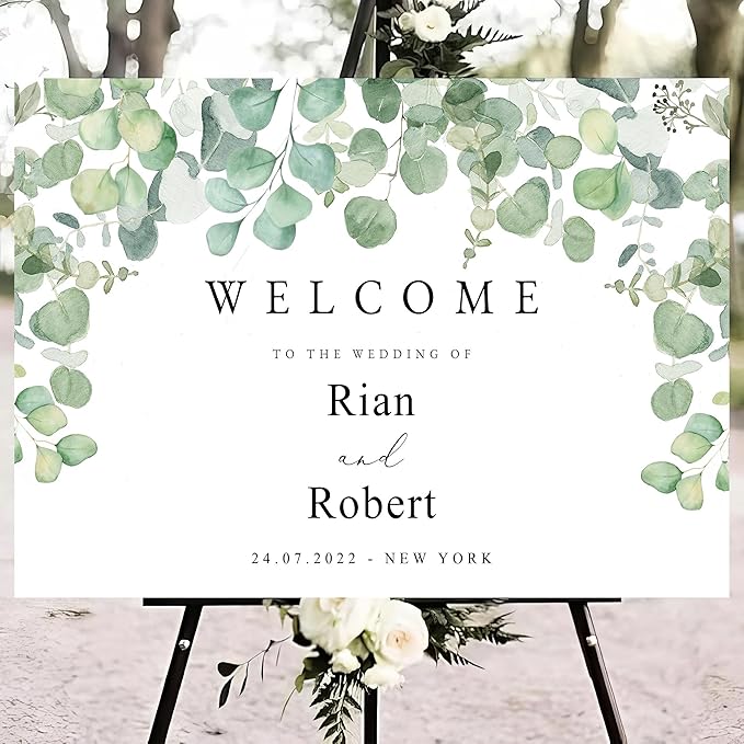 Generic Eucalyptus Wedding Welcome Sign, Minimalist, 24x36 Inch, Tabletop Mount - Image 4