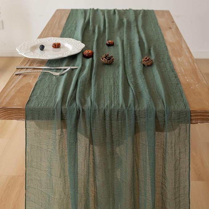 6Pcs Forest Green Gauze Rustic Cheesecloth Table Runner 120 Inch 10 FT - Image 3