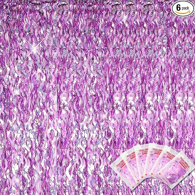 Jutom 6 Pieces 3.3 x 6.6 ft Wavy Tinsel Foil Fringe Curtains Foil Fringe by Jutom