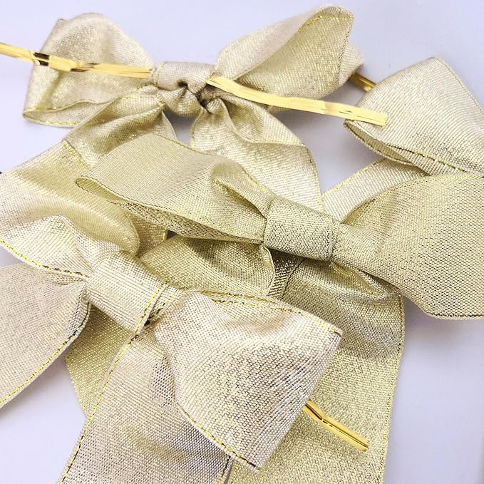 36pcs 4-1/2" Metallic Gold Glitter Ribbon Bows - Image 9