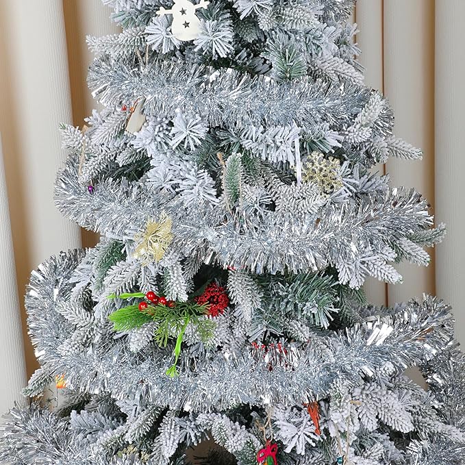 DECORA 33 Feet Silver Tinsel Garland, Christmas Metallic Hanging Tinsel Garland - Image 5