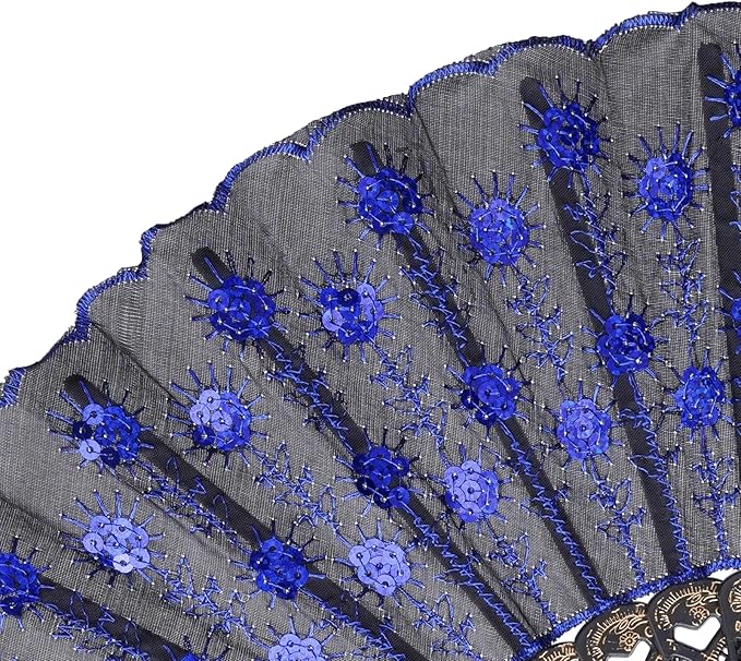 QIRMIZI 10 Pack Fabric Folding Handheld Fans, and Dancing, Royal Blue - Image 4
