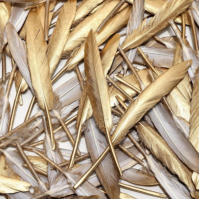 FeelfunFeather 120pcs Gold Goose Cochettes Feather Natural Bulk 4-6 inch 10-15cm - Image 5