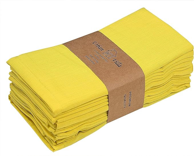 Urban Villa Yellow Napkins Solid Set of 12 Cloth Dinner Napkins Size 20x20 - Image 9