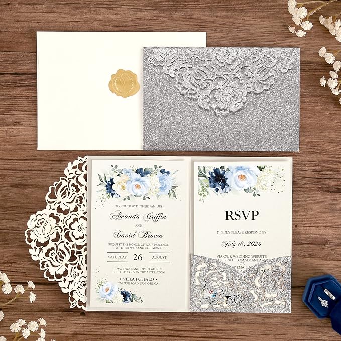 DORIS HOME 50pcs Laser Cut Wedding Invitations - Image 2