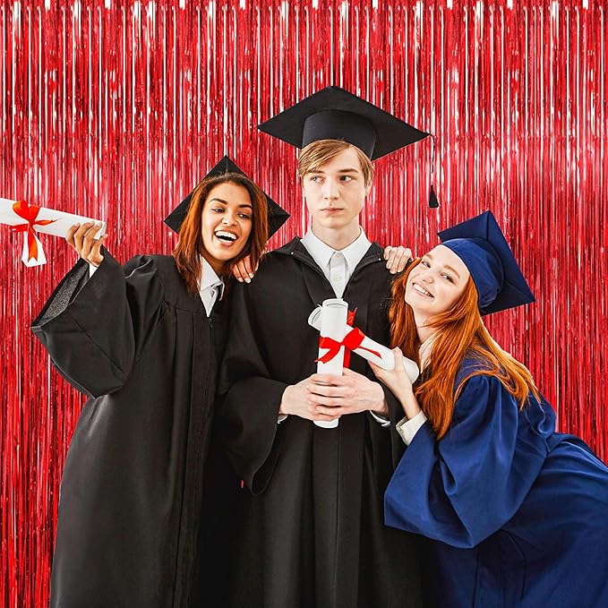 BTSD-home 10 Pack Red Foil Fringe Curtain, Metallic Photo Booth Backdrop Tinsel - Image 6