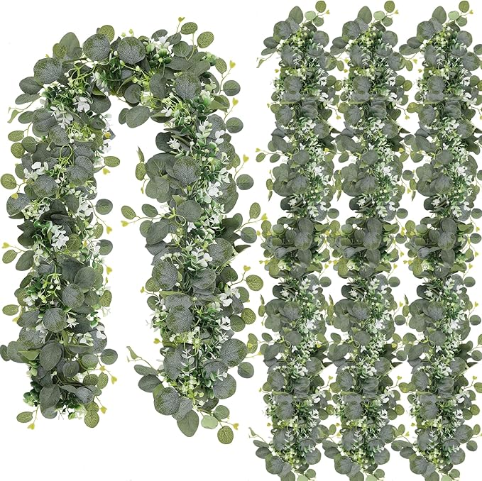 N&T NIETING 4 Pack Artificial Eucalyptus Leaf Garland, Faux Greenery Garland by NTNIETING