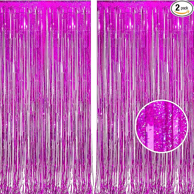 BRAVESHINE Hot Pink Tinsel Foil Fringe Curtains by BRAVESHINE