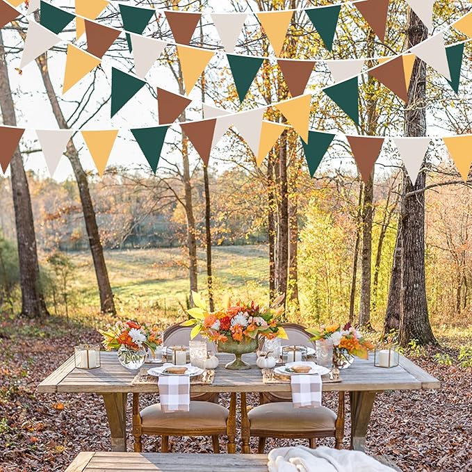 32Ft Green Brown Woodland Party Decorations Fabric Triangle Banner Flag Pennant - Image 3
