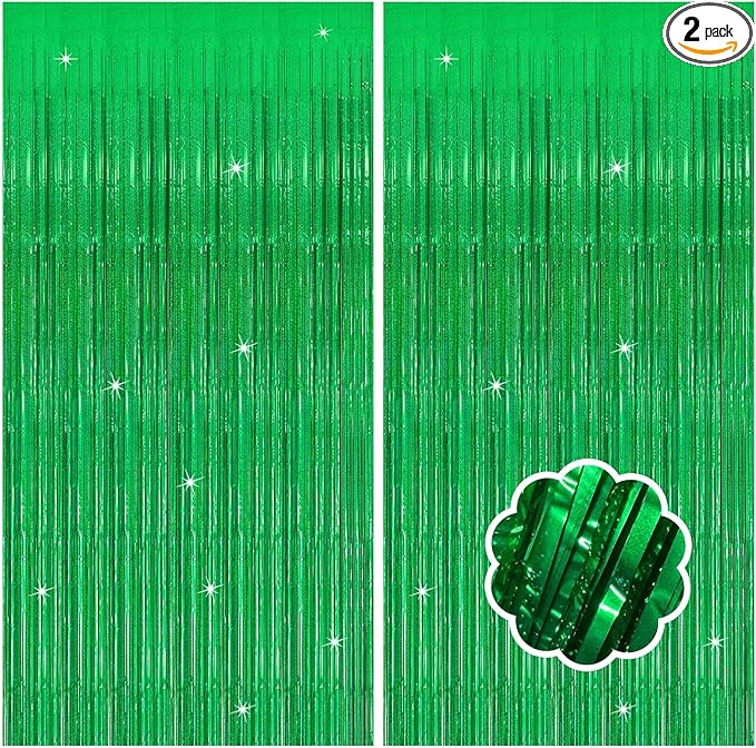 2 Pack Neon Green Birthday Decorations Foil Fringe Curtain Green Streamers by Unknown