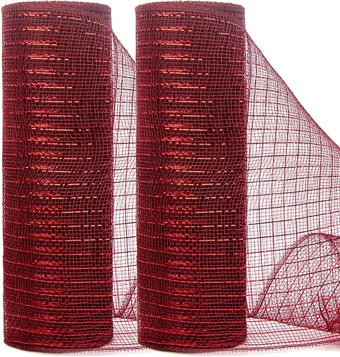 Ribbli 2 Rolls Cranberry Burgundy Mesh Ribbon, 10 inch x 30 feet Each Roll by Ribbli