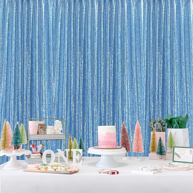 Sequin Backdrop Drapes 3 Panels Fabric Curtain 2FT x 8FT Baby Blue Wedding - Image 5