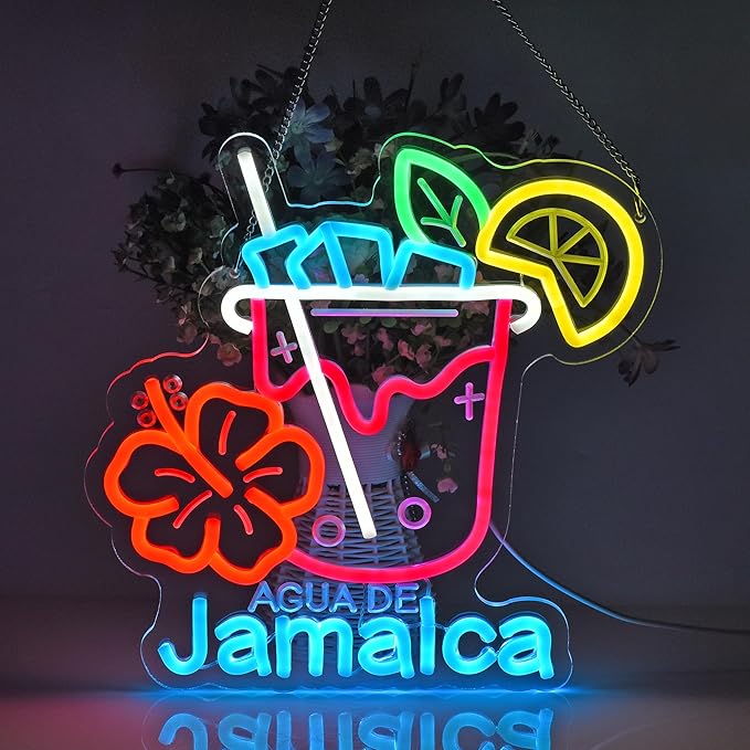 CNBEYOUNG Agua De Jamaica Neon Sign, Neon Lights Hanging Wall Art Decoration - Image 3