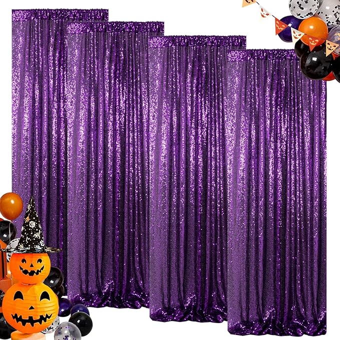ShinyBeauty 4 Panels Purple Sequin Curtains | 2Ft x 8Ft Sparkle Photo Backdrop by ShinyBeauty