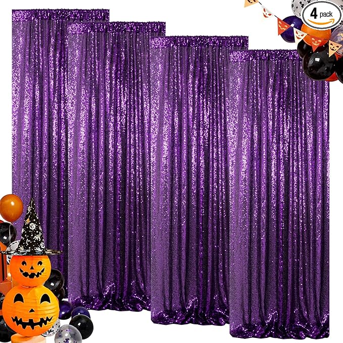 ShinyBeauty Sequin Backdrop Curtains 4 Panels Purple 2FTx8FT Sequin Fabric by ShinyBeauty