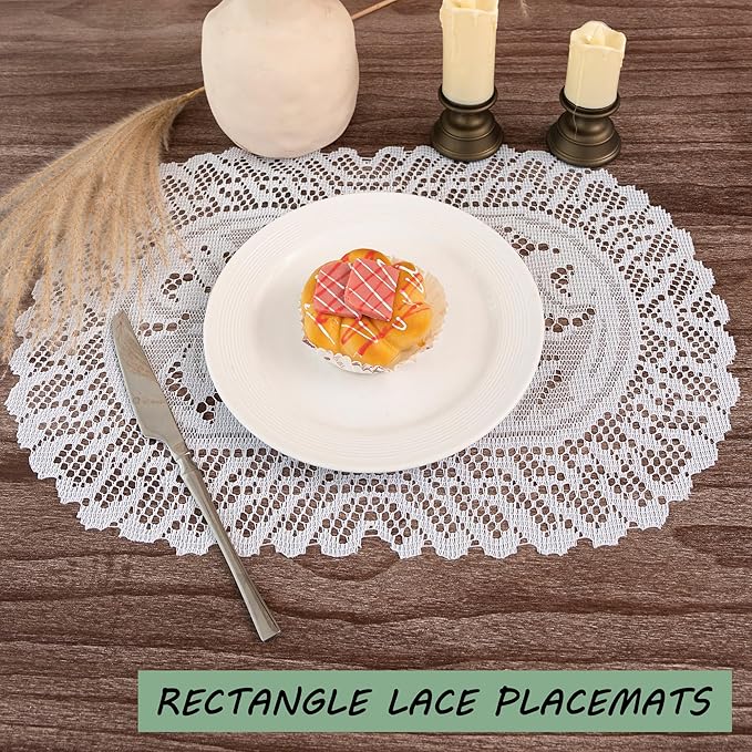 2PCS Oval Lace Placemats for Dining Table, Embroidered Table Mats Farmhouse Cup - Image 2