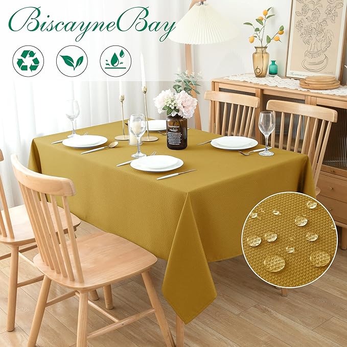 Biscaynebay Textured Fabric Christmas Rectangle Table Cloth 52x70 Inches - Image 2