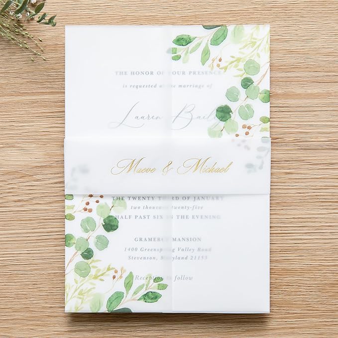 PONATIA 50 PCS Vellum Jackets for 5x7 Invitation Cards- 135GSM Green Eucalyptus - Image 6