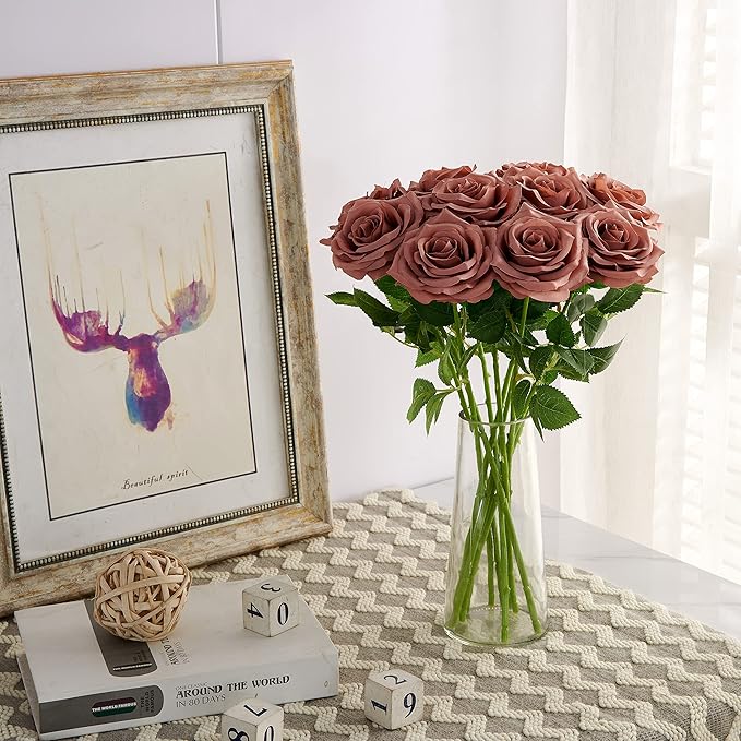 Artificial Rose 10pcs Open Flower Bouquet Faux Rose Stems - Image 3