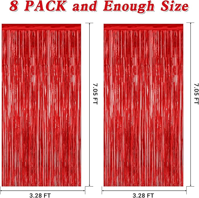 8 Pack Red Backdrop, 3.28 FT x 7.05 FT Streamer Party Decorations, Metallic - Image 2