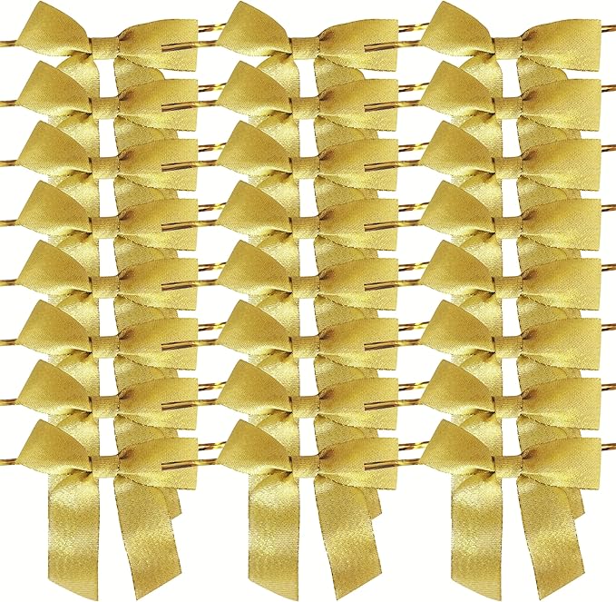 50pcs 3-1/2" Metallic Gold Satin Ribbon Bows - Image 2